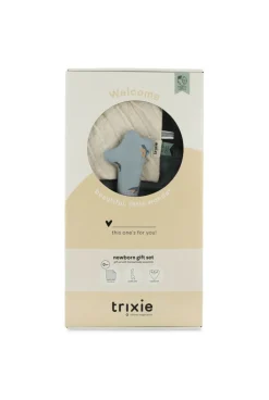 Coffret cadeaux naissance M bleu bavoir lange et doudou Trixie