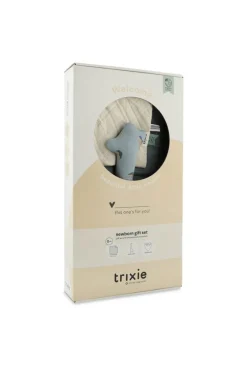 Coffret cadeaux naissance M bleu bavoir lange et doudou Trixie