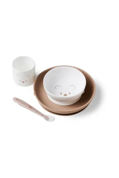 Coffret repas 4 pièces blanc et taupe ours Nattou