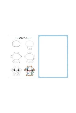 Livre Album Animaux Kawaii, méthode de dessin et coloriages, pochette 5 feutres pailletés et 1 crayon à papier