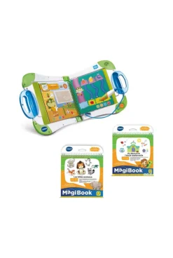 LOT MagiBook Starter Pack vert + Livre Magibook Les bébés animaux + Livre MagiBook Je découvre l'école maternelle Vtech