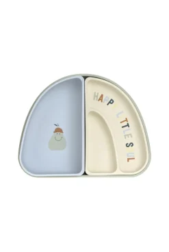 LÄSSIG Set de vaisselle en silicone 3 pcs Citron Happy Fruits, Bleu, kaki clair, écru