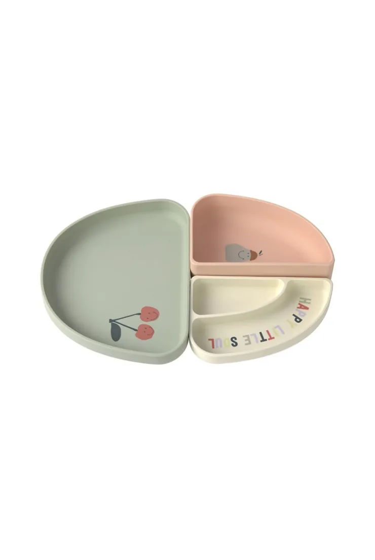 Set de vaisselle en silicone 3 pcs Cerise Happy Fruits, Rose, Kaki clair, écru LÄSSIG