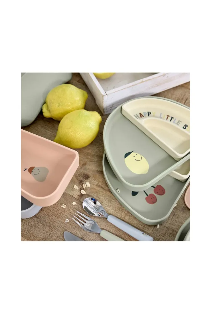 Set de vaisselle en silicone 3 pcs Cerise Happy Fruits, Rose, Kaki clair, écru LÄSSIG