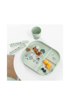 Set repas 4 pièces assiette compartimentée, gobelet, couverts