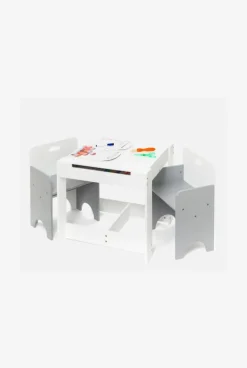 Table de jeux et ses deux chaises encastrables grises Oxybul
