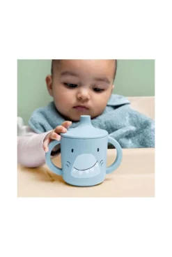 Tasse d'apprentissage en silicone requin bleu gris