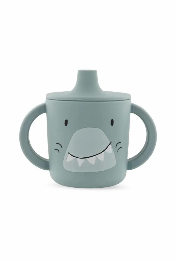 Tasse d'apprentissage en silicone requin bleu gris